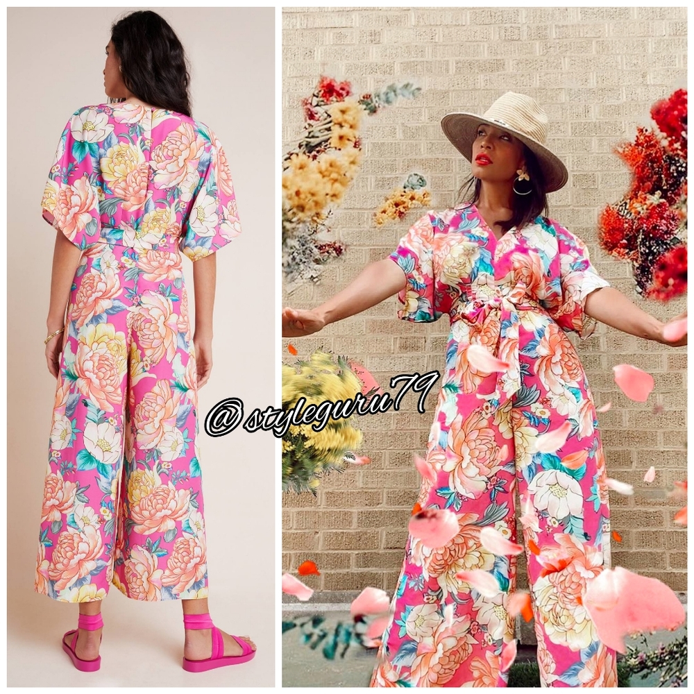 NWT, Anthropologie, Farm Rio Eulalie Floral Printed Belted Jumpsuit